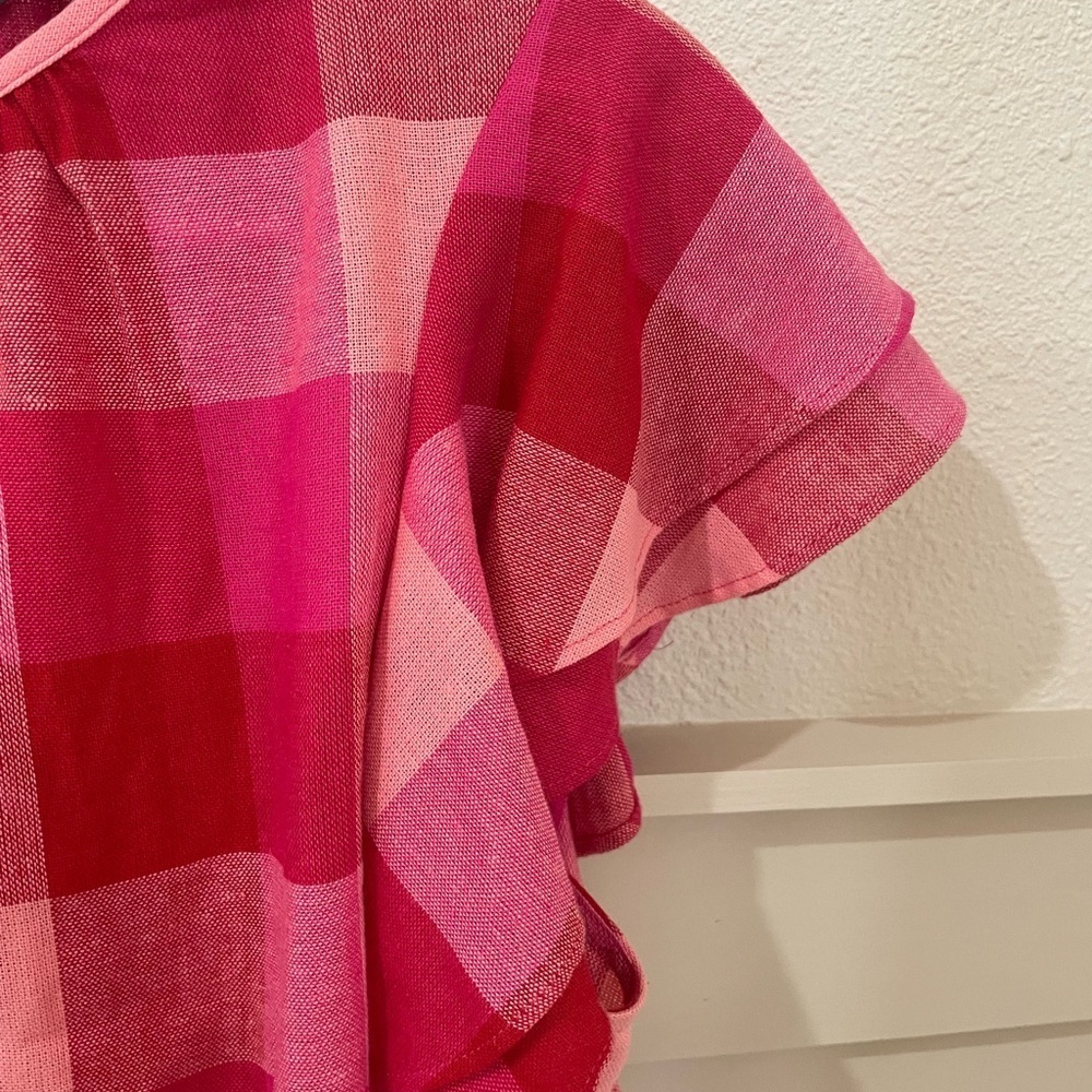 kate spade Pink and Red Plaid Ruffle Sleeve Blouse EUC - Picture 8 of 13